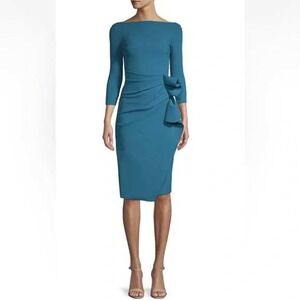 Chiara Boni Zelma midi dress size 44 (US 8) teal stretch jersey waterfall drape